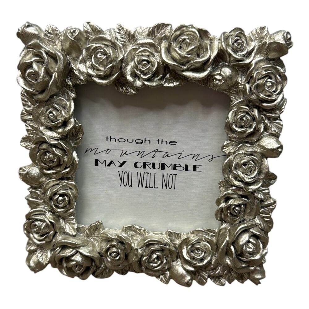 Cynthia Rowley Ornate Silver 3 D Floral Rose Photo Picture Frame Stand Up